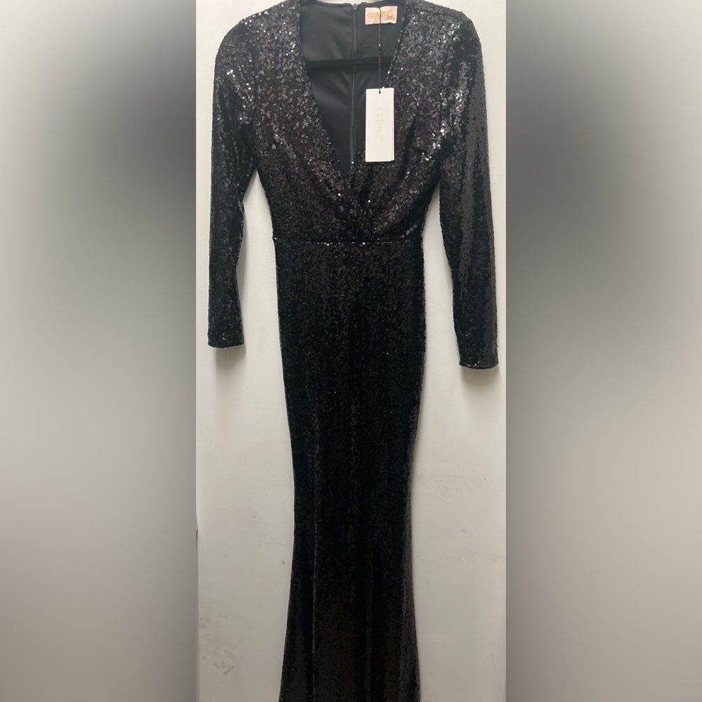 Club L Black Sequin maxi long sleeves Dress size 4